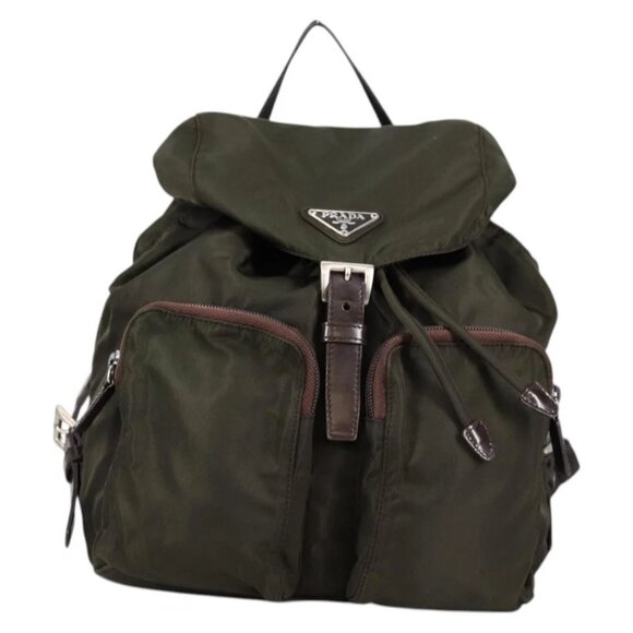 PRADA Backpack Nylon Khaki Silver Auth th6297 - Picture 1 of 15